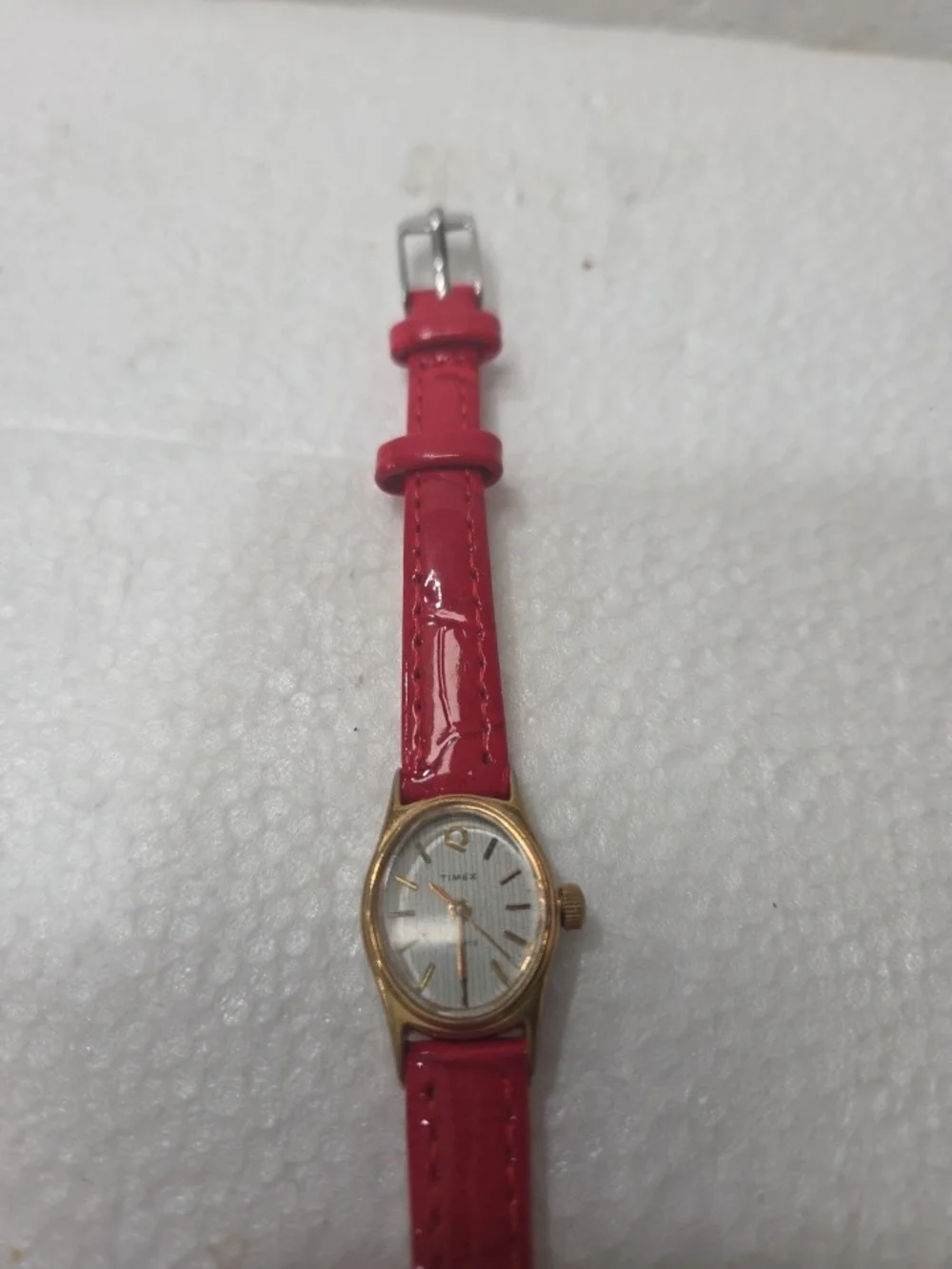Timex Gold-Tone Watch with Red Strap New Battery New Genuine Leather Band